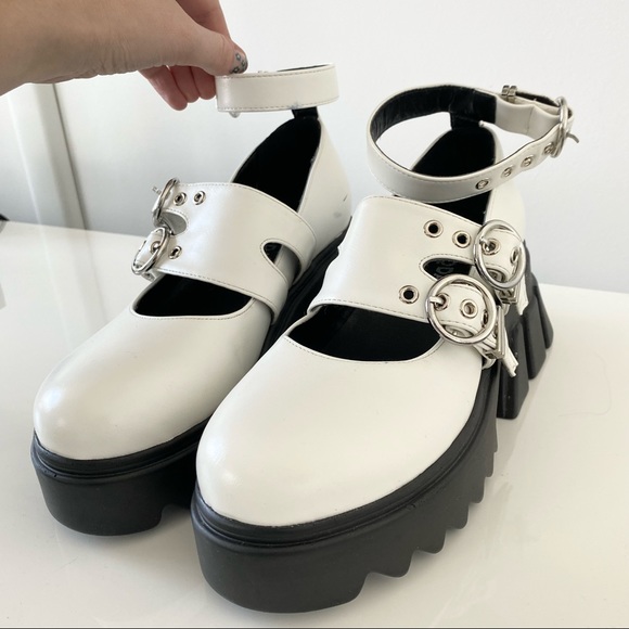 LaModa Shoes - LaModa chunky white platform mary janes with ankle strap